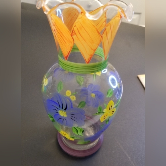 HandPainted Clear Glass 7 1/2" Vase with Colorful Chicken Country Hen  Decor - Picture 10 of 10